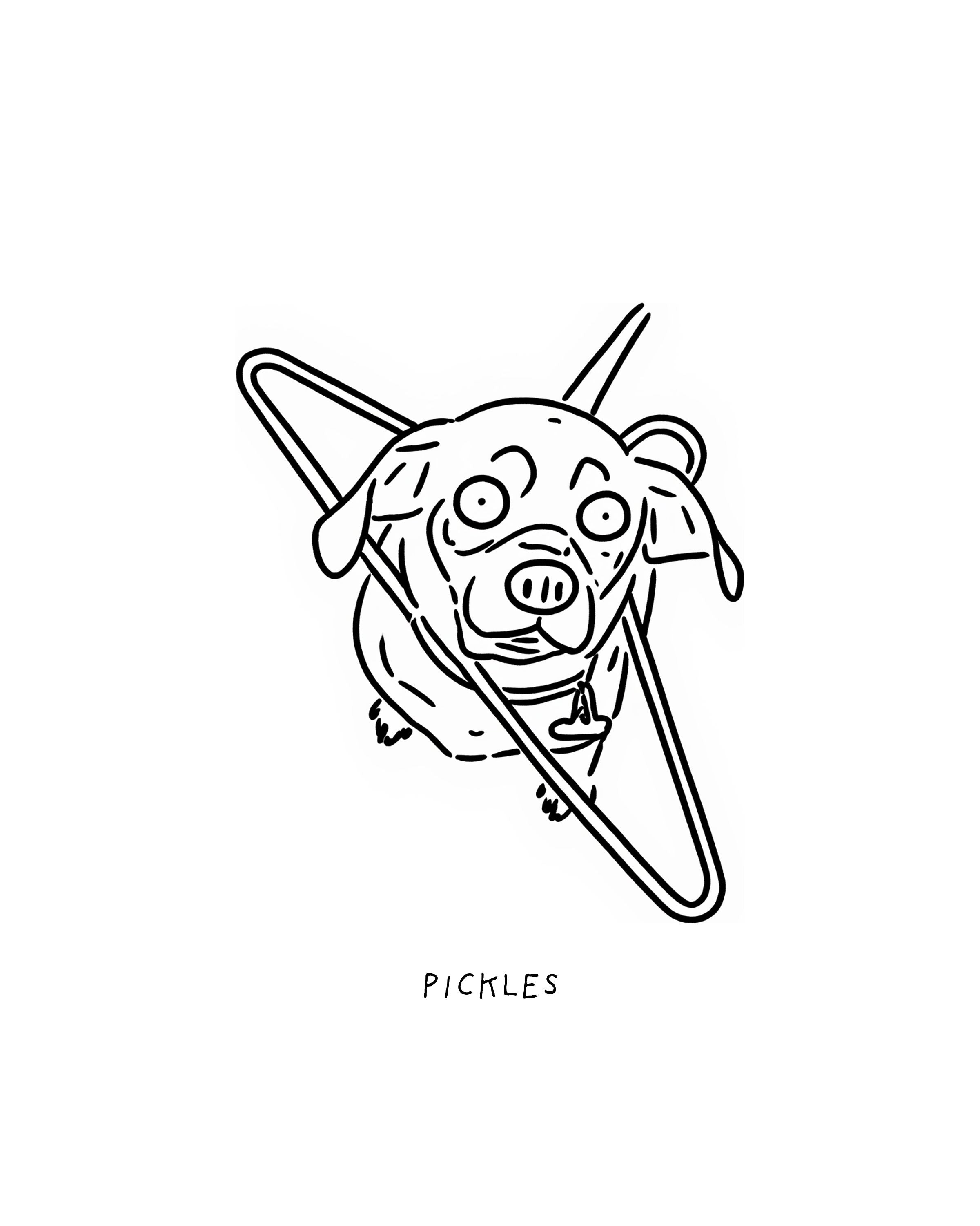 Pickles’ original black-line portrait, including the hanger and handwritten name