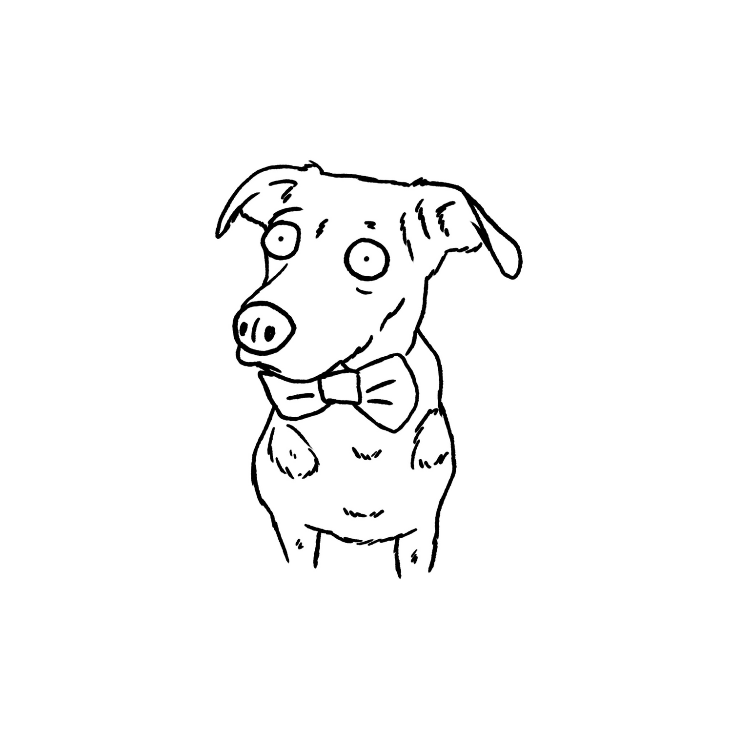 Digital line portrait of a dog wearing a bow tie